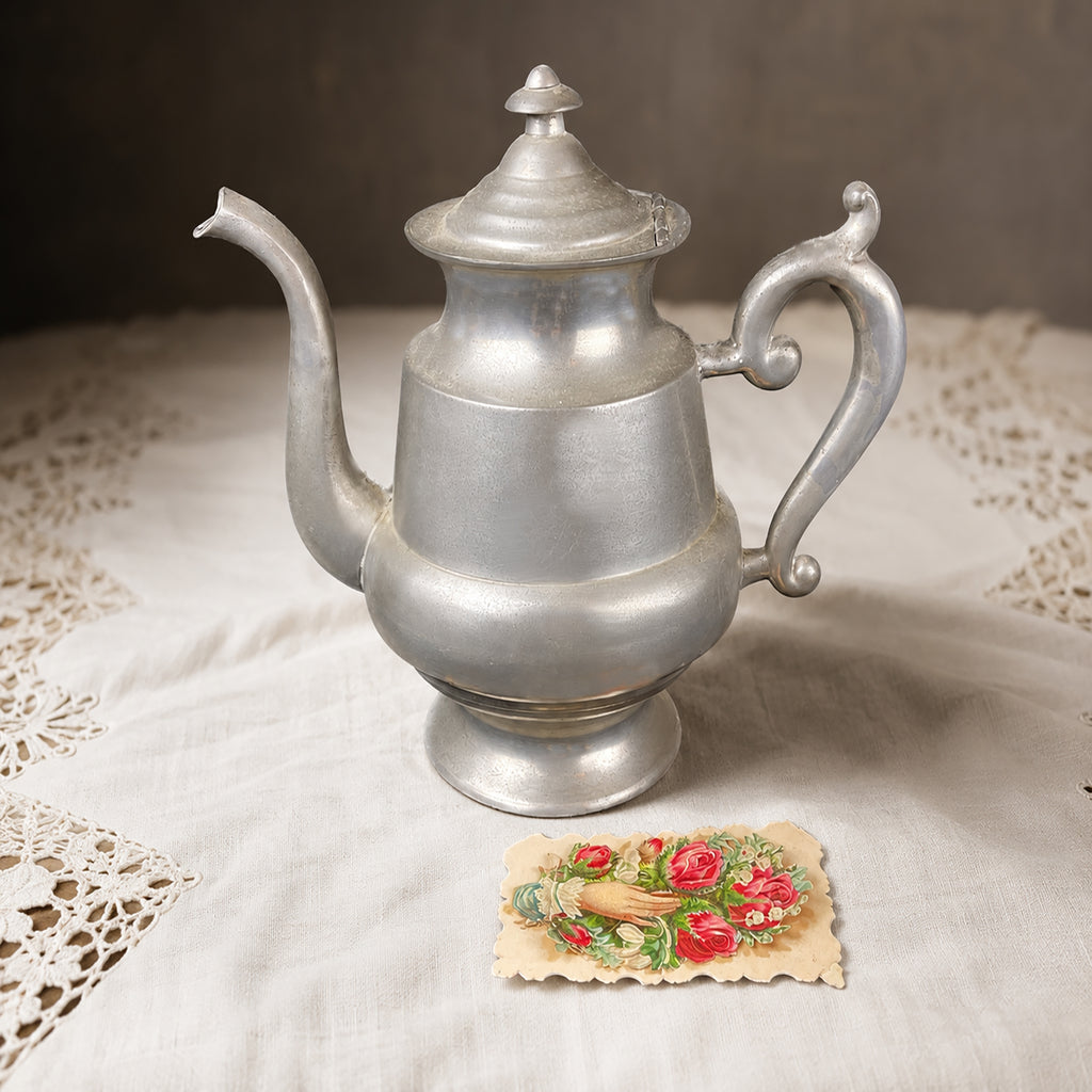 Antique Late Regency Period Handmade Pewter Teapot, Circa 1830