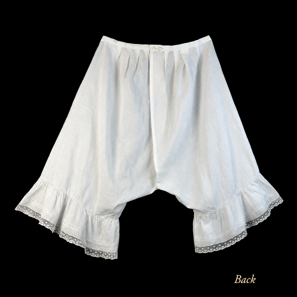 Authentic c. 1860 Hand-Sewn Linen Split Drawers (Antique Underwear) with Handmade Silk Lace, *Free Shipping