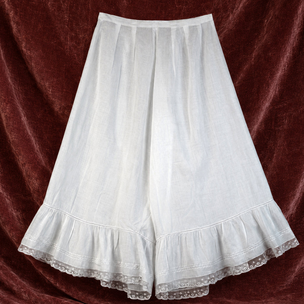 Authentic c. 1860 Hand-Sewn Linen Split Drawers (Antique Underwear) with Handmade Silk Lace, *Free Shipping