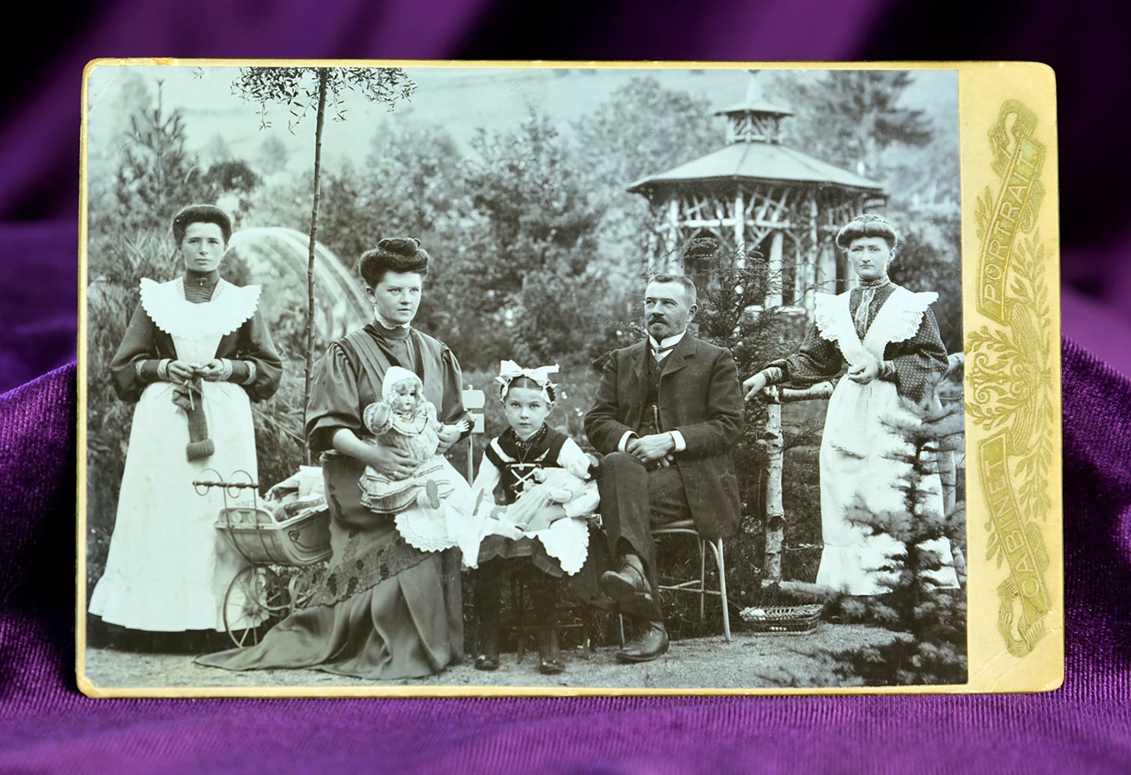 Antique Rare Edwardian Cabinet Photograph of a Child with Dolls at a Bohemian Spa, Dated 1907, As Seen In "Juicy History"