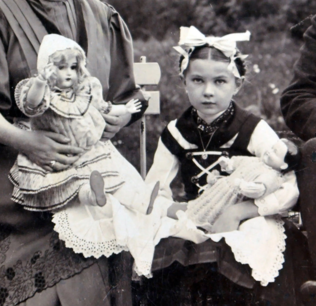 Antique Rare Edwardian Cabinet Photograph of a Child with Dolls at a Bohemian Spa, Dated 1907, As Seen In "Juicy History"