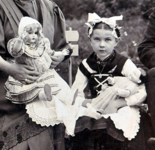 Antique Rare Edwardian Cabinet Photograph of a Child with Dolls at a Bohemian Spa, Dated 1907, As Seen In "Juicy History"