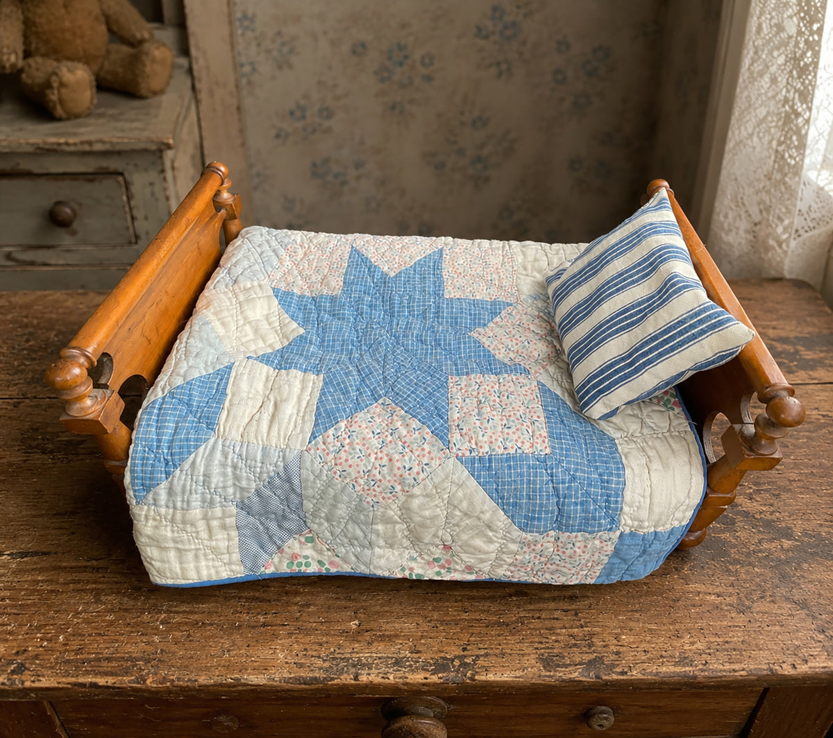 American Late Victorian Cottage-Style Doll Rope Bed, c. 1890–1910 *Free Shipping