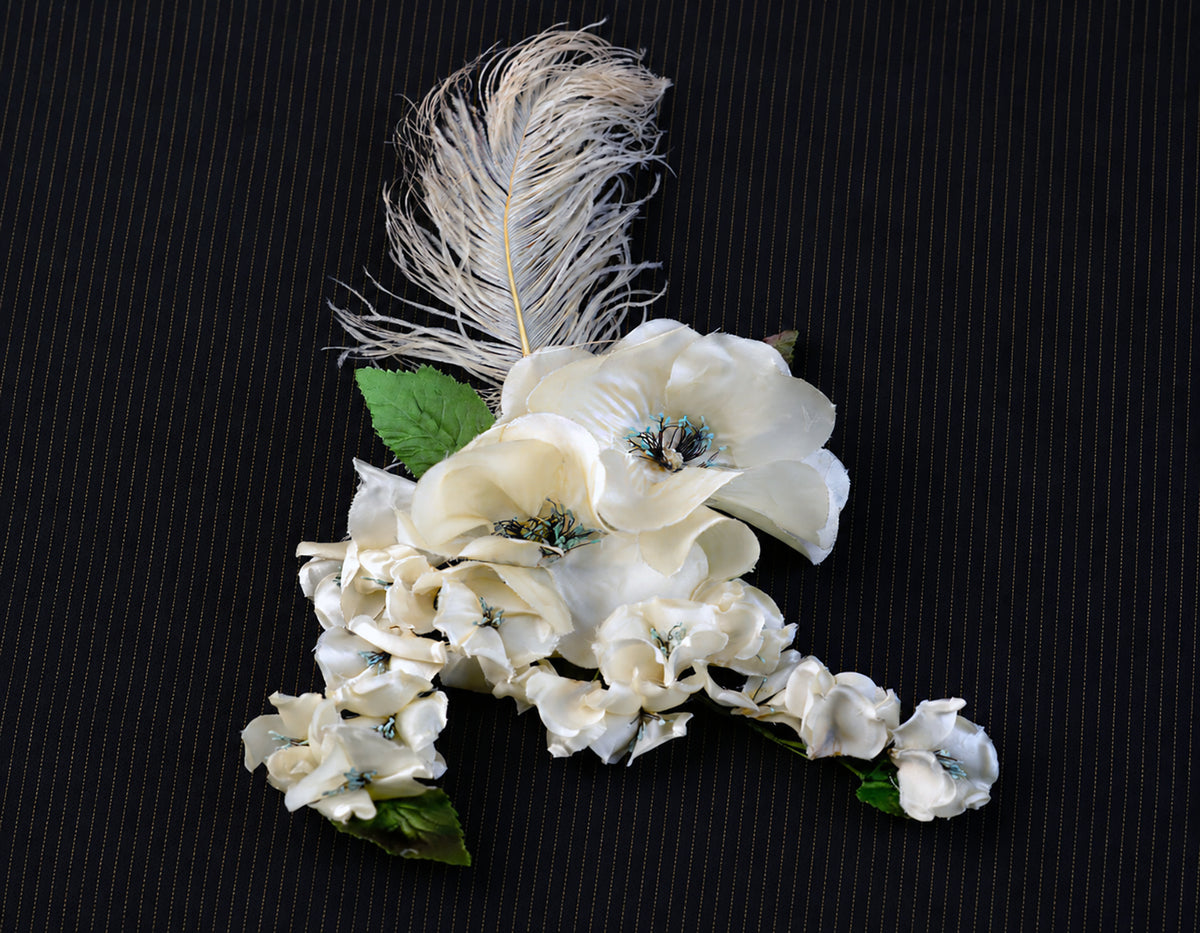 Vintage 1940s Silk Magnolia Millinery Trims with Ivory Ostrich Plume *Free Shipping