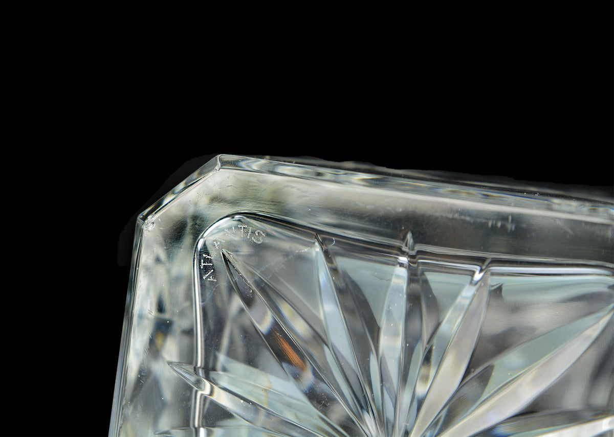 Mid-Century Cut Crystal Whiskey, Bourbon, or Other Aged Spirit Alcohol Decanter Set with Prism-Like Faceted Crystal Stoppers, *Free Shipping