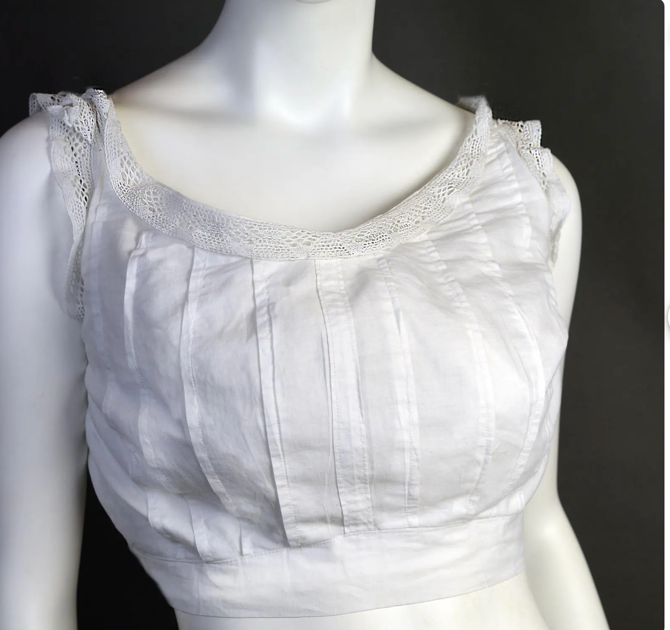 Rare Edwardian Bust Improver, Circa 1901 Cotton Batiste with Extensive Interior Ruffle Construction Authentic Period Example. Not a Reproduction.
