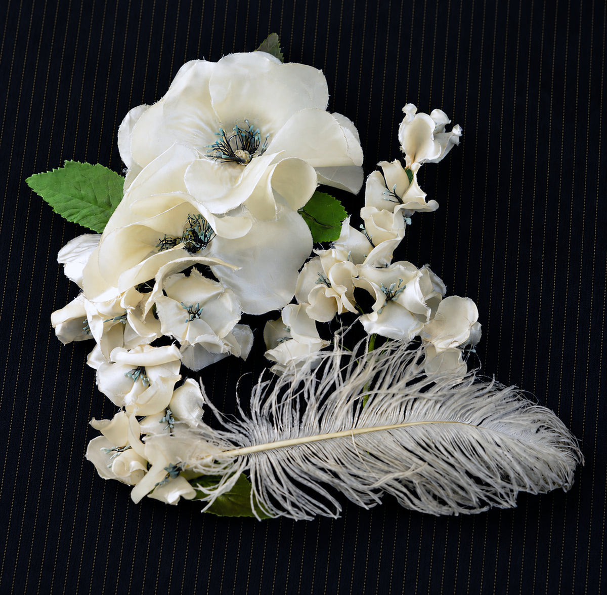 Vintage 1940s Silk Magnolia Millinery Trims with Ivory Ostrich Plume *Free Shipping
