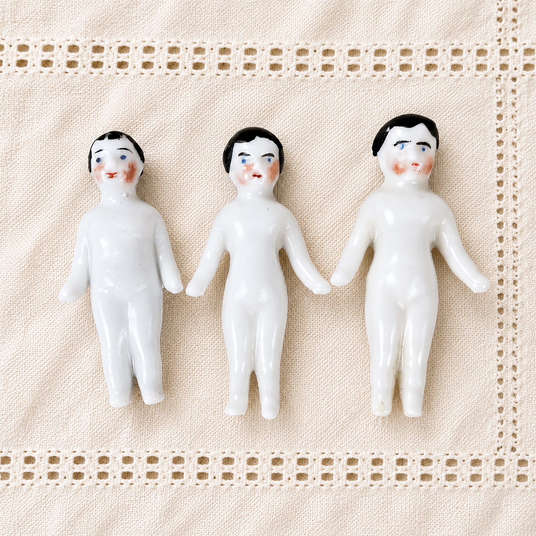 Scarce Victorian Frozen Charlotte & Frozen Charlie Dollhouse Dolls | Set of Three | c. 1880 | As Featured in Juicy History  *Free Shipping