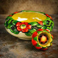 Vintage 1930s Art Deco Poppy Bowl with Original Matching Flower Frog | Made in Japan | c. 1930  *Free Shipping