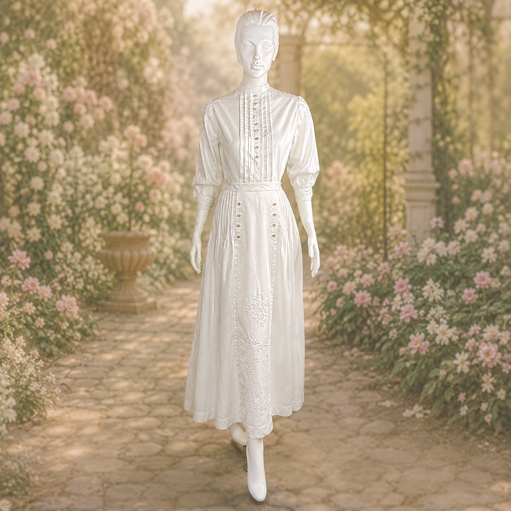Antique 1918 Hand-Embroidered Linen Shirtwaist & Matching Skirt Ensemble | Wear Together or Separately *Free Shipping