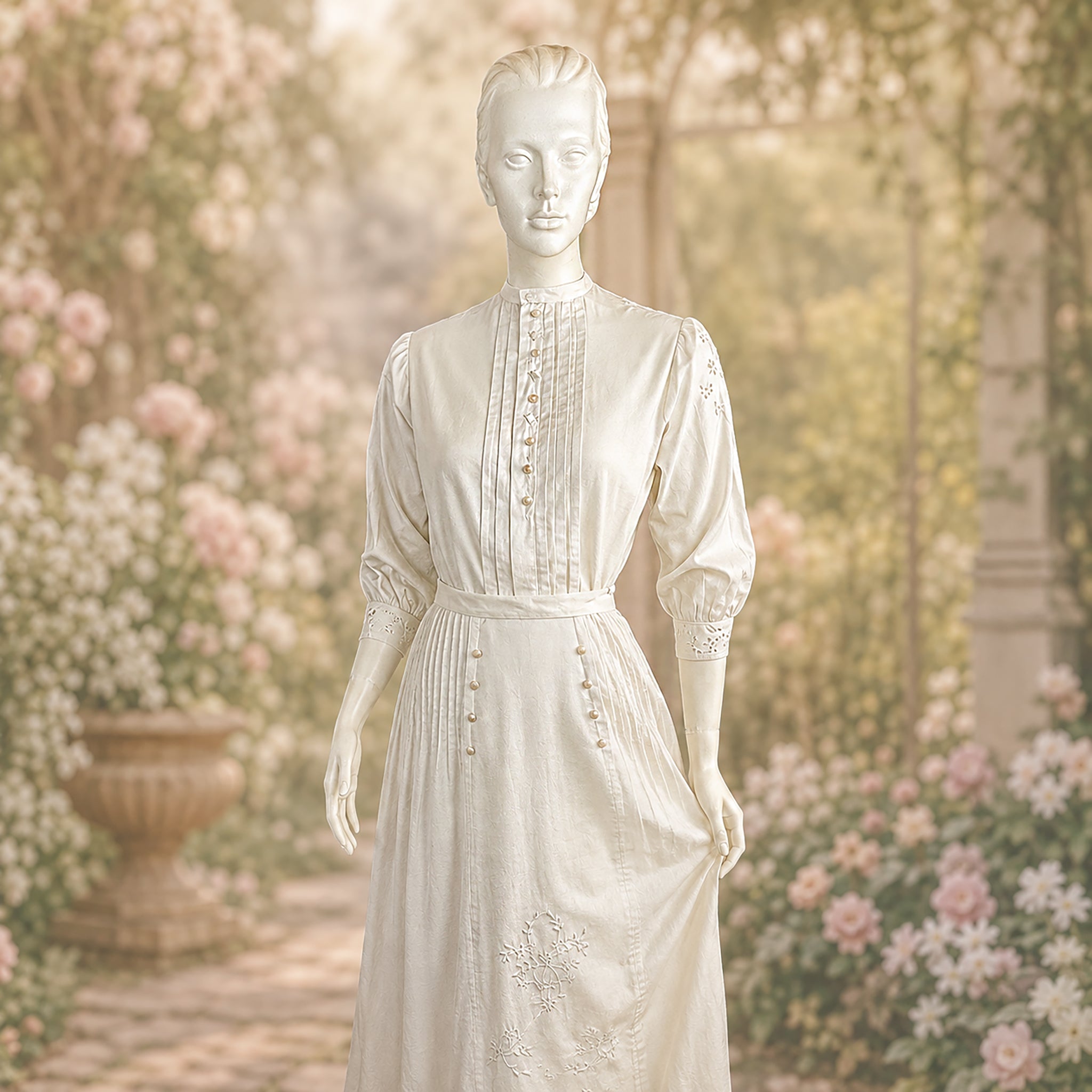 Antique 1918 Hand-Embroidered Linen Shirtwaist & Matching Skirt Ensemble | Wear Together or Separately *Free Shipping