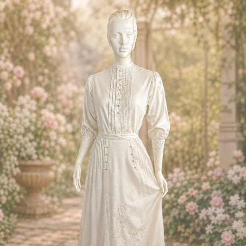 Antique 1918 Hand-Embroidered Linen Shirtwaist & Matching Skirt Ensemble | Wear Together or Separately *Free Shipping