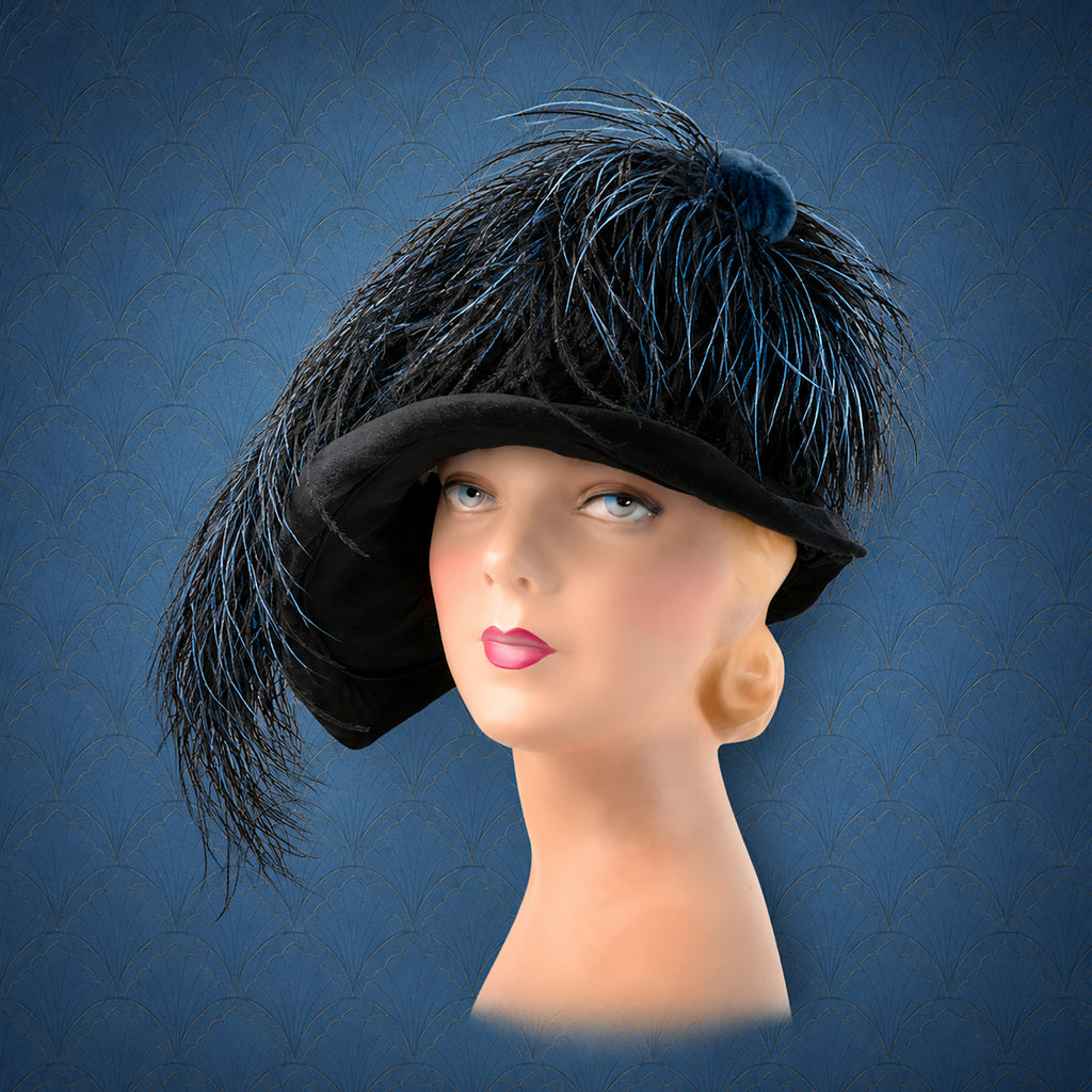 Rare 1928 Jazz Age Couture Cloche | Hand-Willowed Ostrich Featherwork | Exceptional Condition | As Featured in Juicy History  *Free Shipping