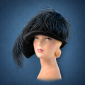 Rare 1928 Jazz Age Couture Cloche | Hand-Willowed Ostrich Featherwork | Exceptional Condition | As Featured in Juicy History  *Free Shipping