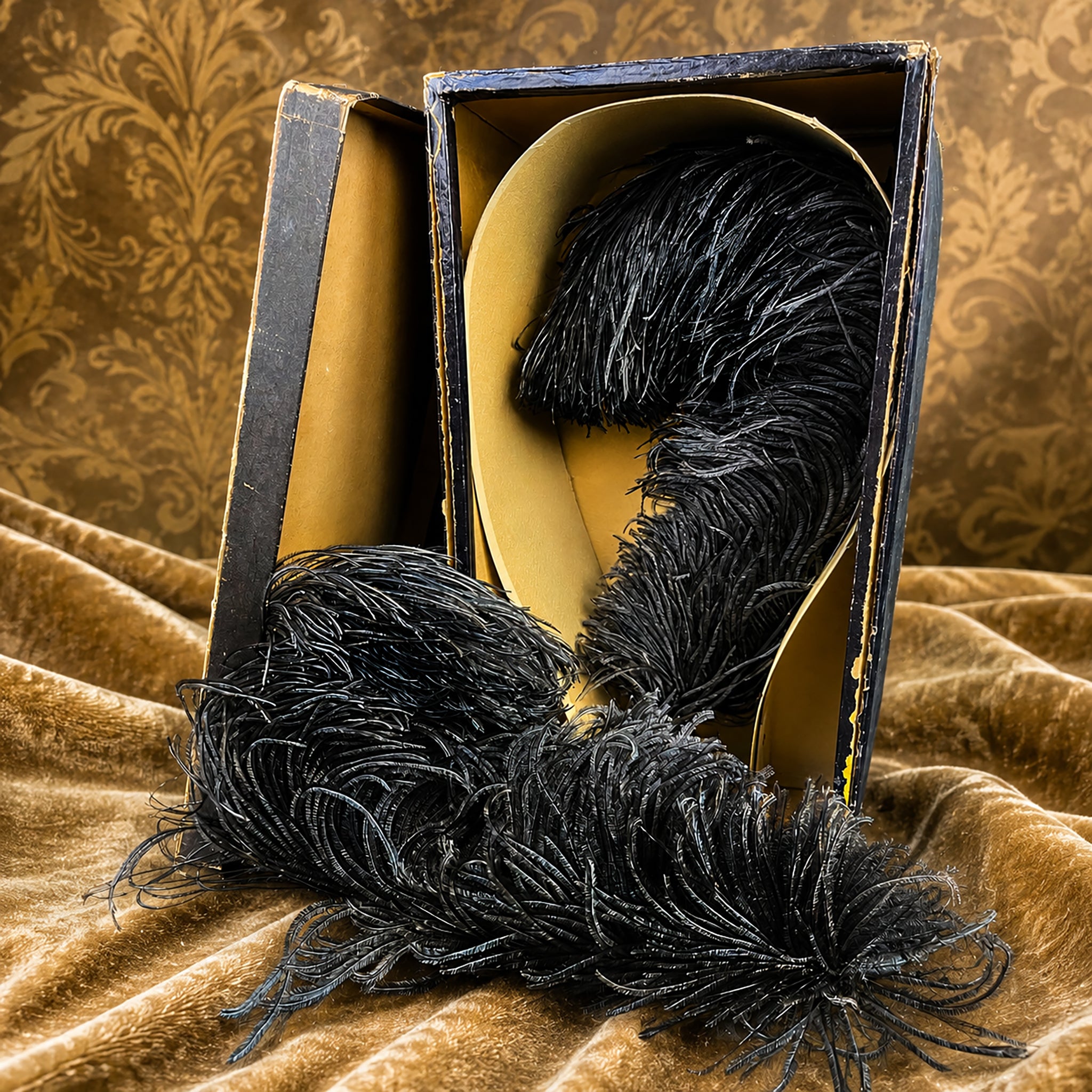 Antique 1880s French-Curled Ostrich Plumes in Original Millinery Box | Unused | As Featured in Juicy History  *Free Shipping