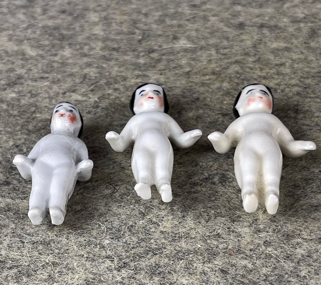 Scarce Victorian Dollhouse Dolls  c. 1880 Frozen Charlotte & Frozen Charlie Miniature Dolls, Set of Three As Seen in "Juicy History"