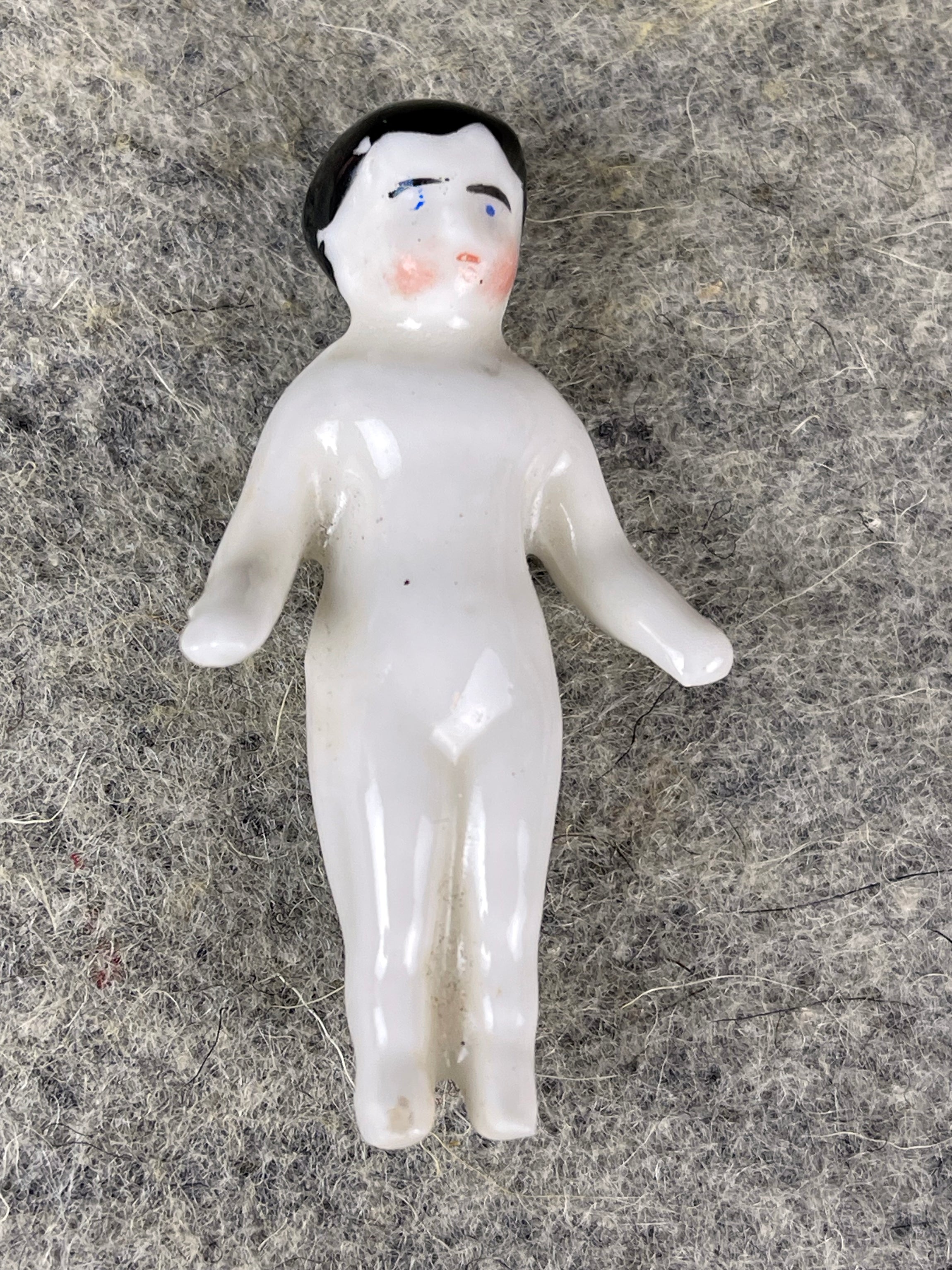 Scarce Victorian Dollhouse Dolls  c. 1880 Frozen Charlotte & Frozen Charlie Miniature Dolls, Set of Three As Seen in "Juicy History"