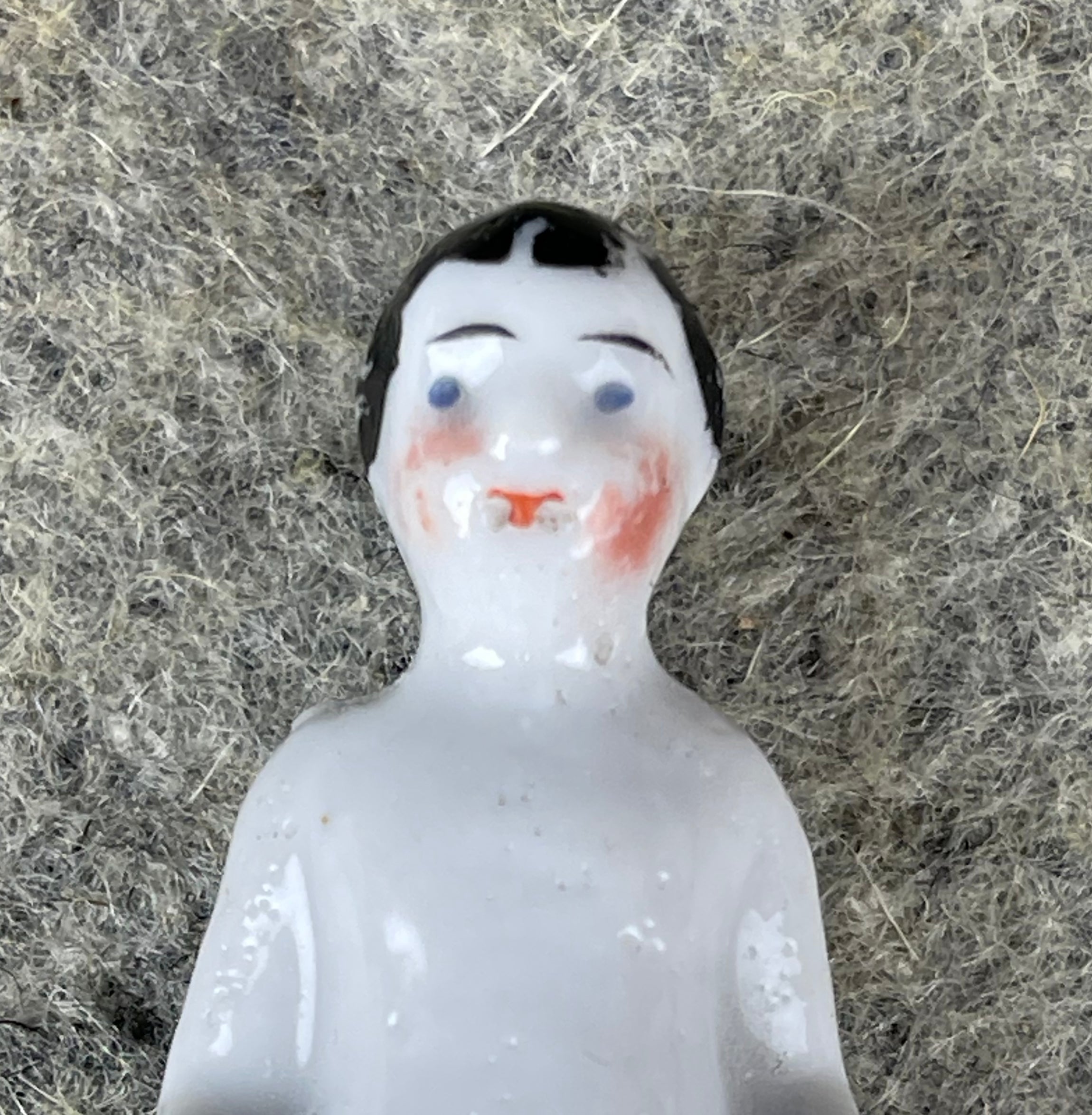 Scarce Victorian Dollhouse Dolls  c. 1880 Frozen Charlotte & Frozen Charlie Miniature Dolls, Set of Three As Seen in "Juicy History"