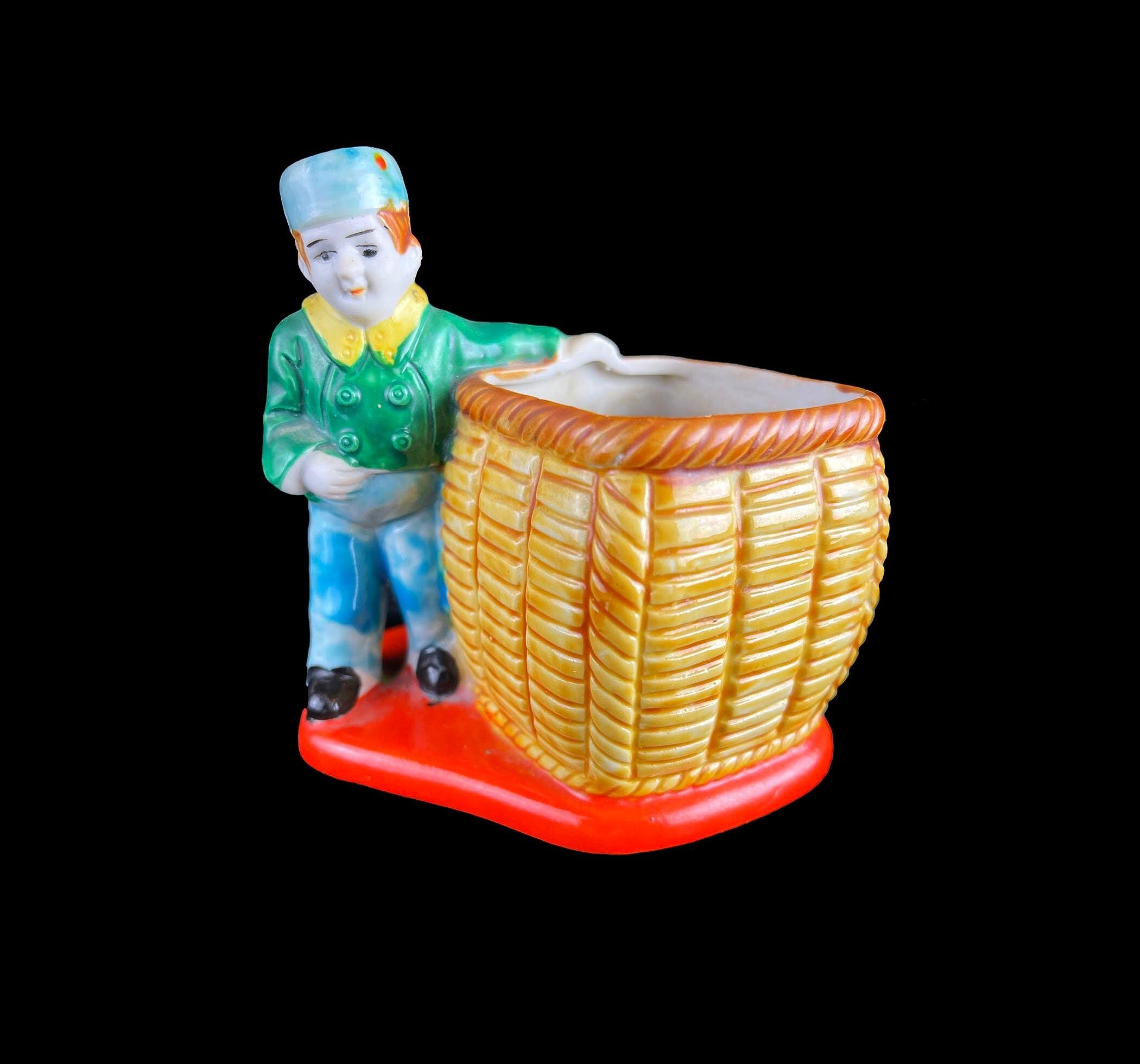 Vintage 1920s Hotel Bellhop Figurine Plant Planter Plant Pot or Pencil Holder, Carnival Prize Antique Rare Exceptional Condition -- Test Object For Soft Launch