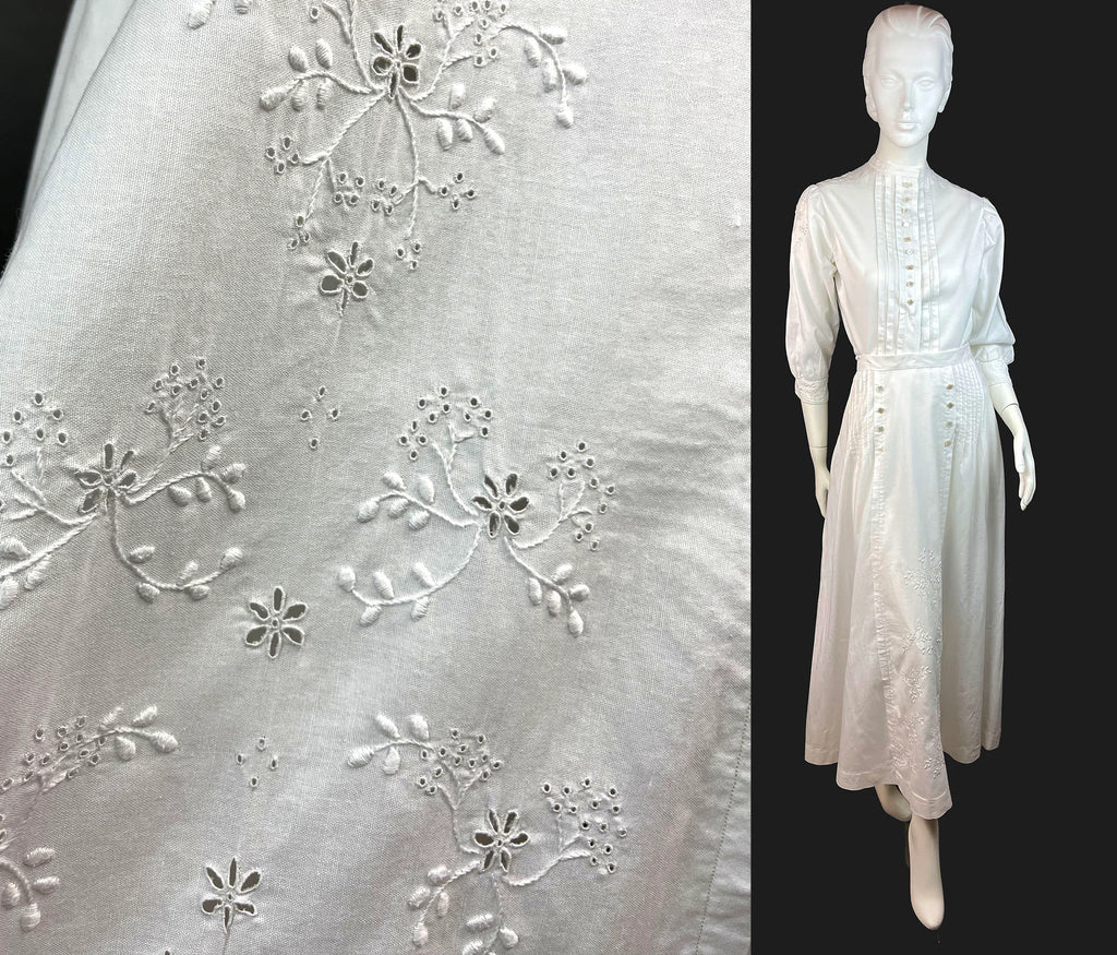 Antique Post-Edwardian Two-Piece Ensemble, Circa 1918 Hand-Embroidered Linen Shirtwaist and Skirt Couture Quality, Exceptional Condition