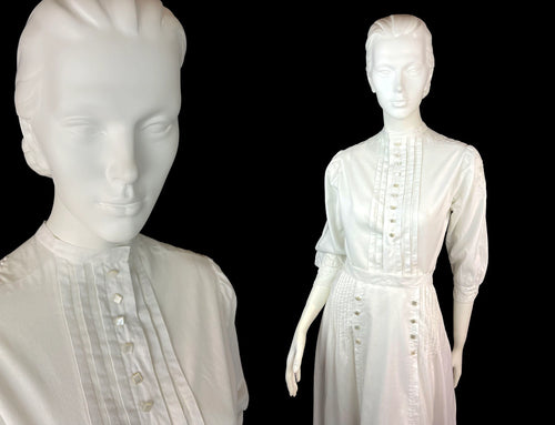 Antique Post-Edwardian Two-Piece Ensemble, Circa 1918 Hand-Embroidered Linen Shirtwaist and Skirt Couture Quality, Exceptional Condition