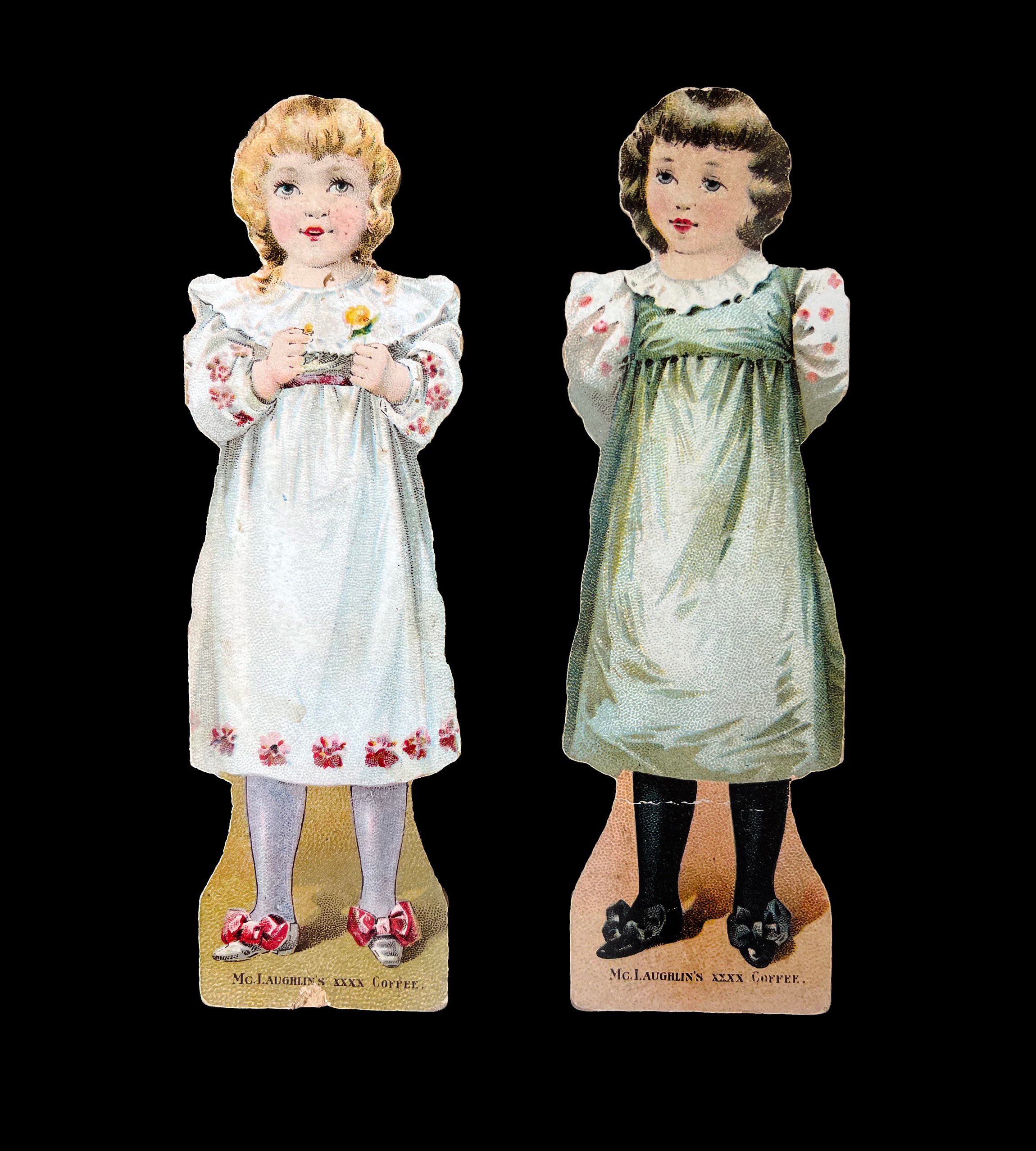Rare Victorian Advertising Paper Dolls, McLaughlin Coffee & Hershey Chocolate, c. 1890 13-Piece Lithographed Child’s Play Set, Authentic Period Ephemera