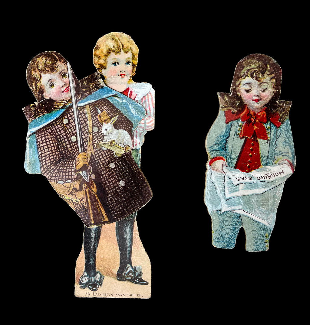 Rare Victorian Advertising Paper Dolls, McLaughlin Coffee & Hershey Chocolate, c. 1890 13-Piece Lithographed Child’s Play Set, Authentic Period Ephemera