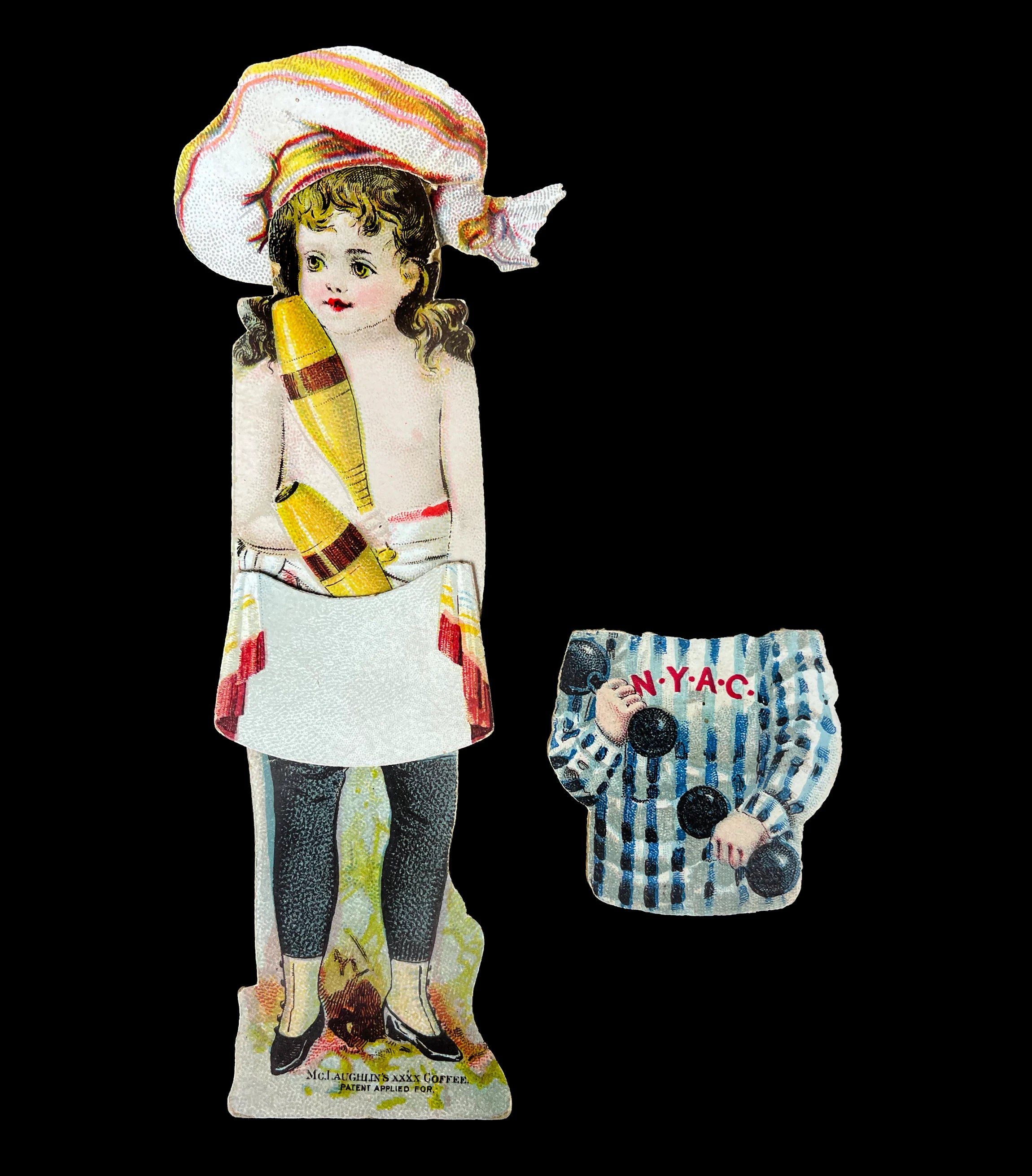 Rare Victorian Advertising Paper Dolls, McLaughlin Coffee & Hershey Chocolate, c. 1890 13-Piece Lithographed Child’s Play Set, Authentic Period Ephemera