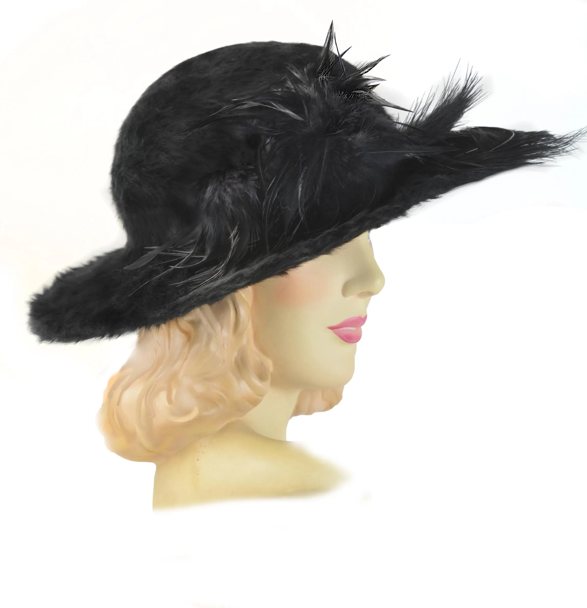 RARE Museum-Worthy 1910s Plush Beaver Antique Hat with Original Costly Feather Trim, Precisely Dated 1912–1915 | Excellent Condition