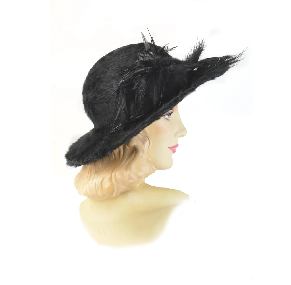 RARE Museum-Worthy 1910s Plush Beaver Antique Hat with Original Costly Feather Trim, Precisely Dated 1912–1915 | Excellent Condition