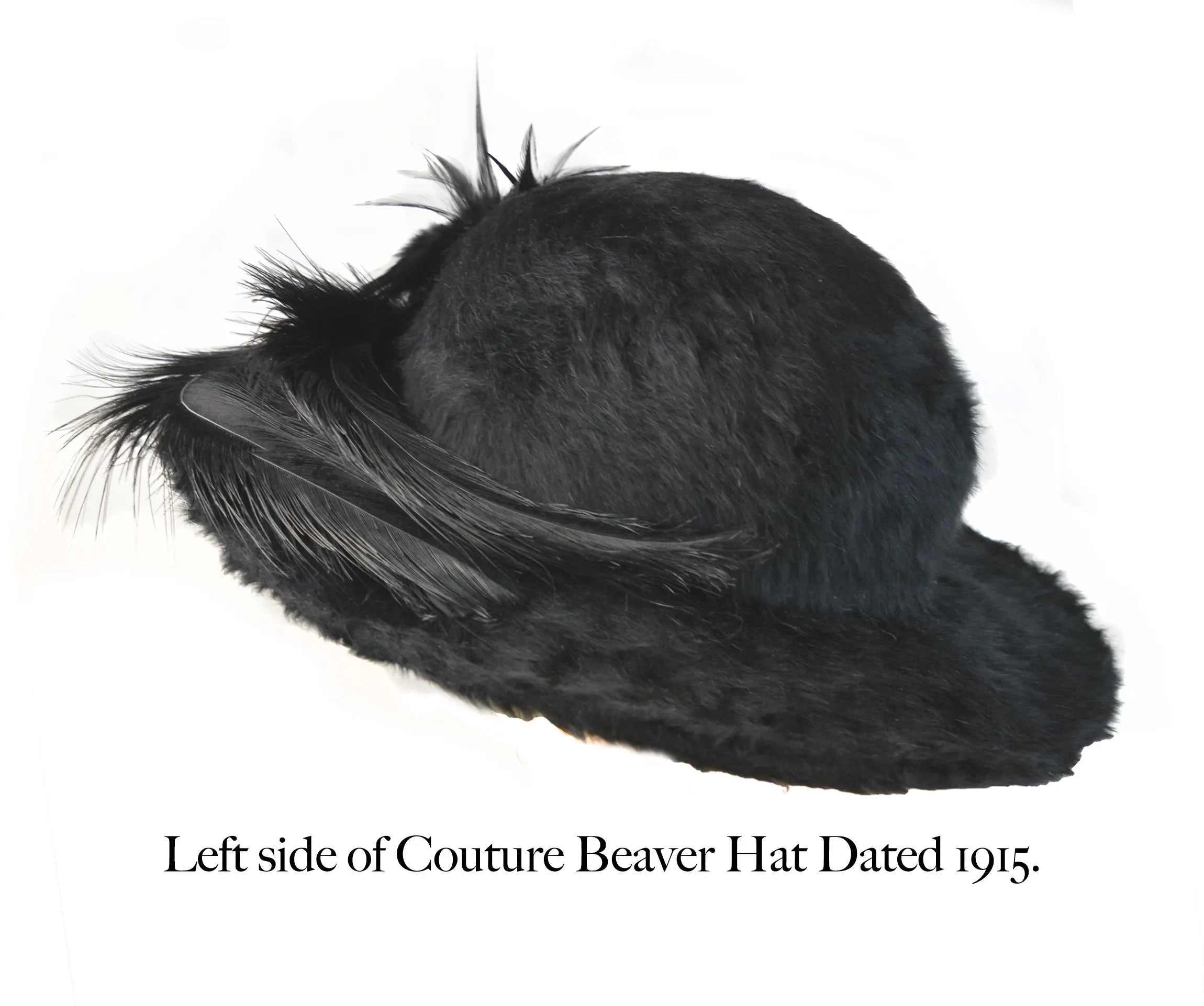 RARE Museum-Worthy 1910s Plush Beaver Antique Hat with Original Costly Feather Trim, Precisely Dated 1912–1915 | Excellent Condition