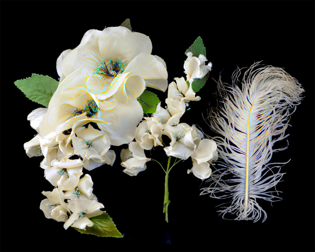 Vintage 1940s Silk Magnolia Millinery Trims with Ivory Ostrich Plume *Free Shipping