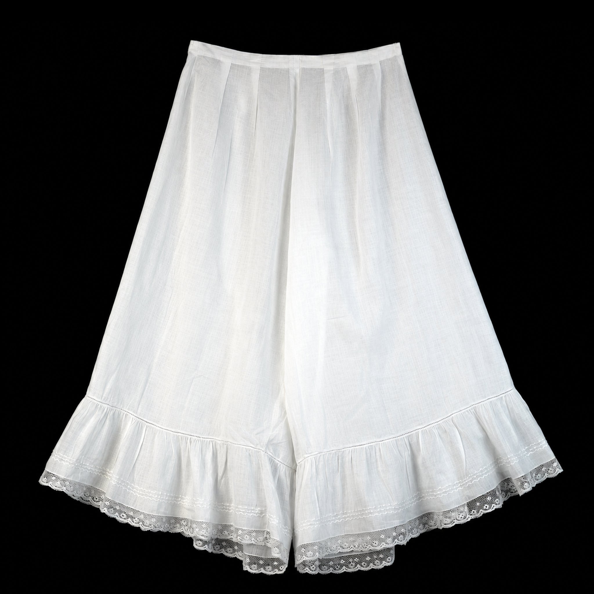 Authentic c. 1860 Hand-Sewn Linen Split Drawers (Antique Underwear) with Handmade Silk Lace, *Free Shipping