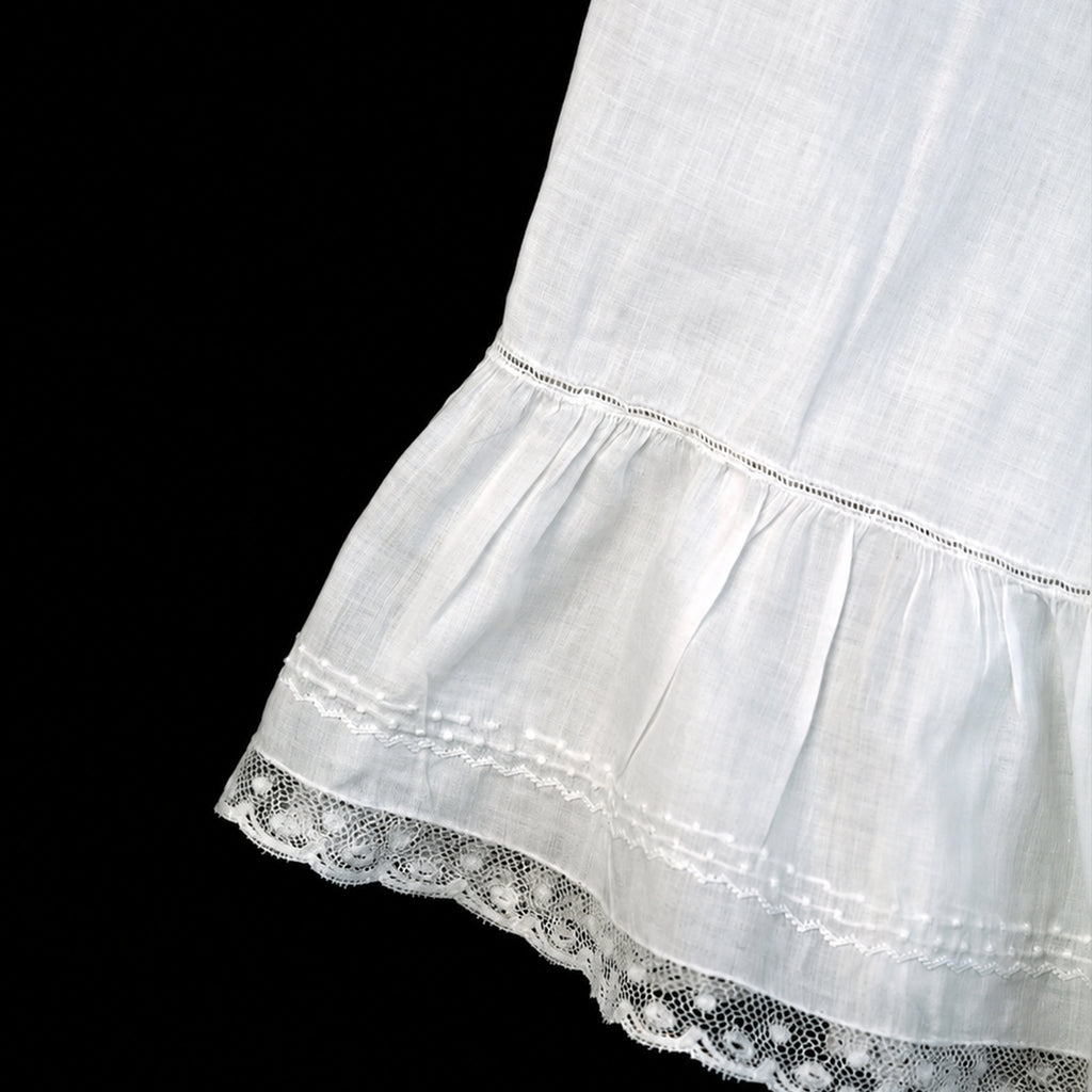 Authentic c. 1860 Hand-Sewn Linen Split Drawers (Antique Underwear) with Handmade Silk Lace, *Free Shipping